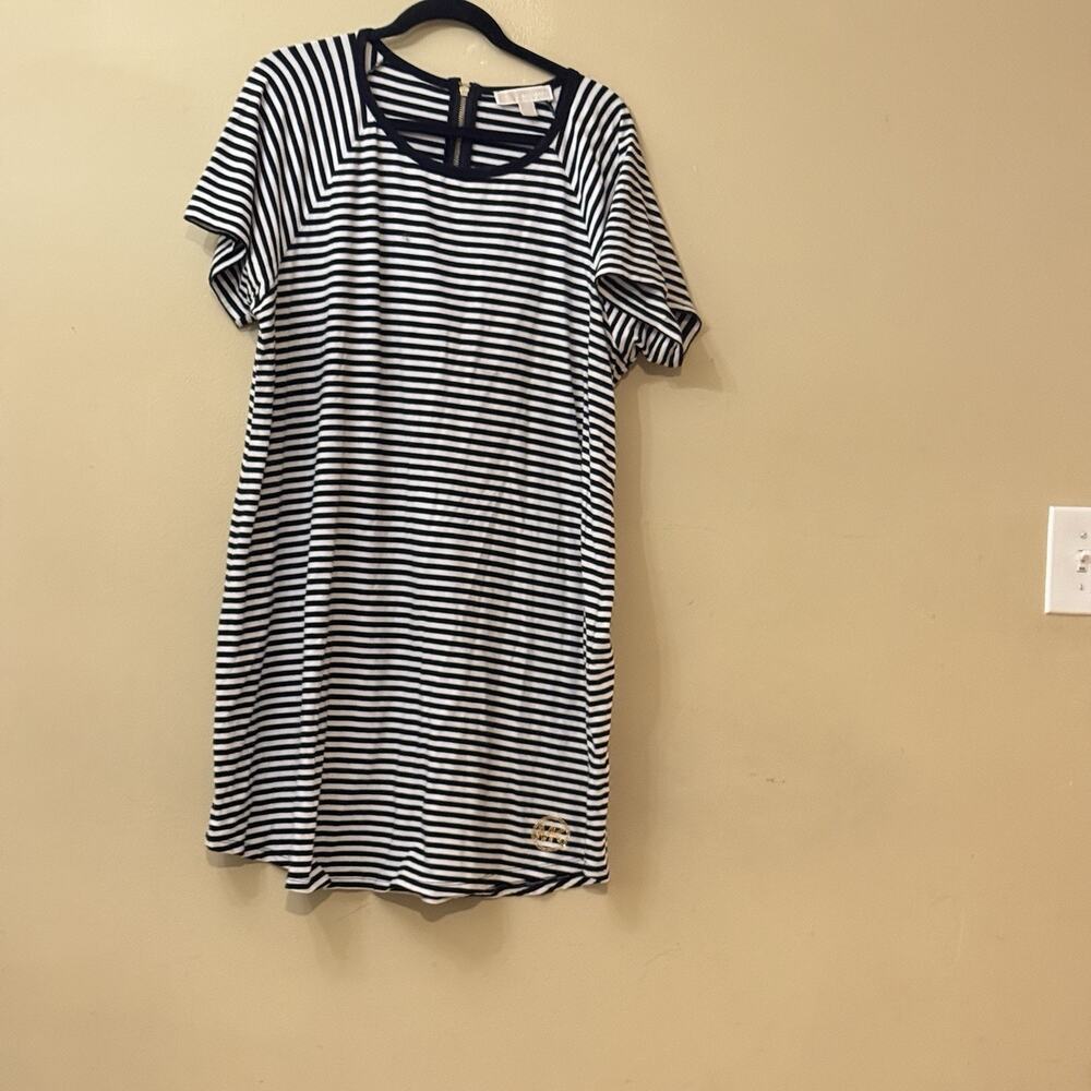 Nautical Chic Coastal Preppy Casual Luxe Michael Kors Striped Shift Dress 2X